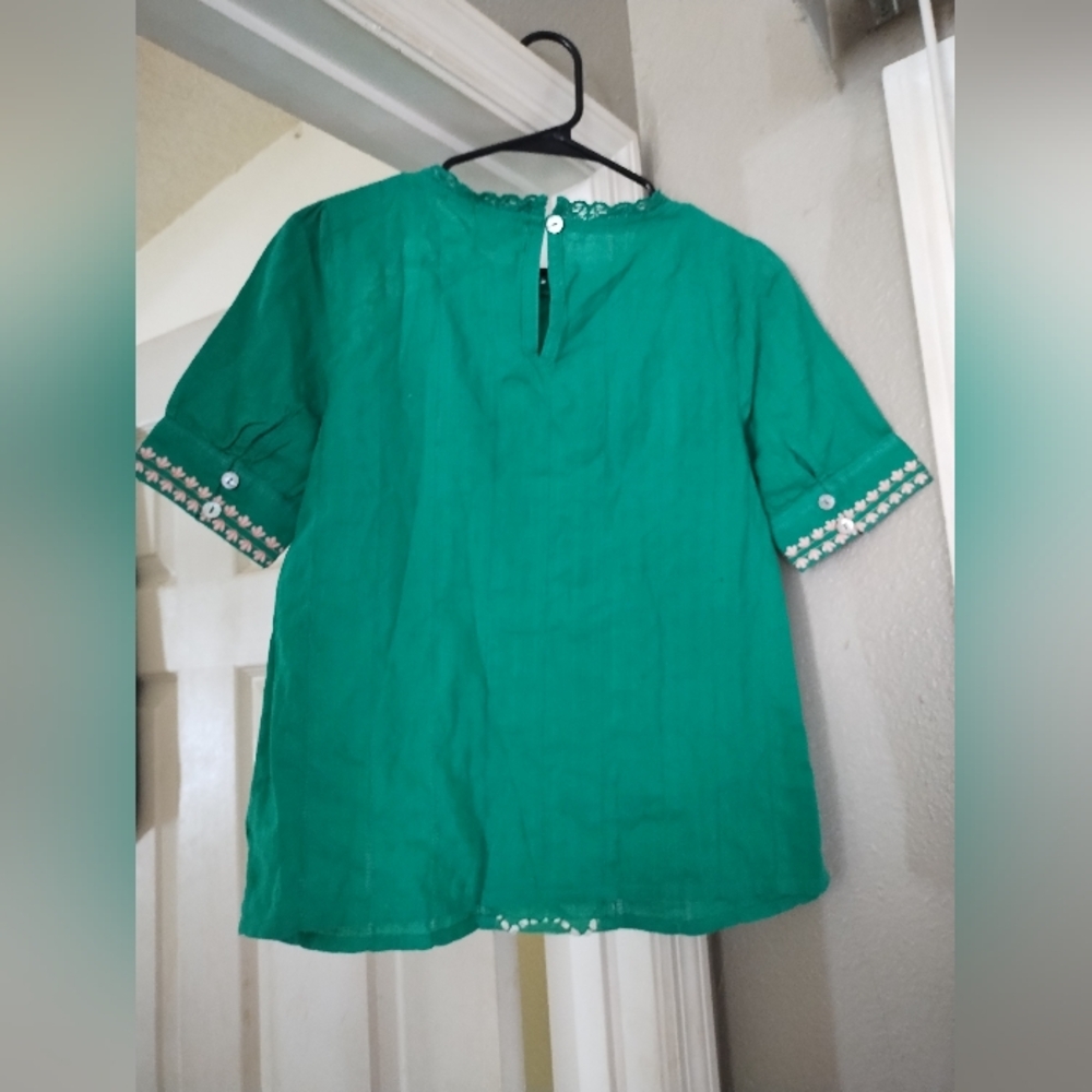 Maeve Embroidered Green Top With Lace Accents Keyhole Size US 0 UK 4 - Picture 8 of 9